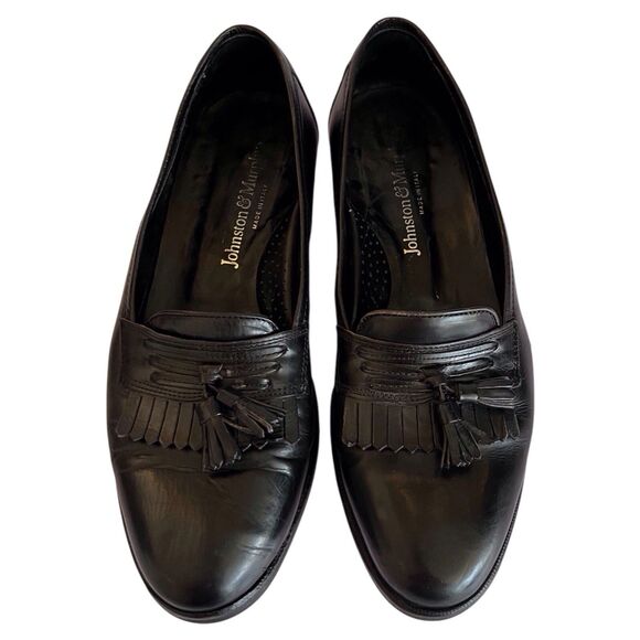 VTG JOHNSTON & MURPHY 151091 HAYES MEN SHOES 7.5M BLACK LEATHER TASSEL SLIP ON main image 6